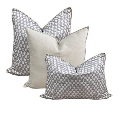 Vintage Grey White Booti 3 Pcs Cushion Lumbar Pillow Set