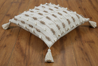 Boho Cushion Cover with Beige and White Dotted Texture Tassel Detailing