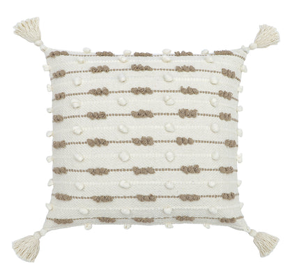 Boho Cushion Cover with Beige and White Dotted Texture Tassel Detailing