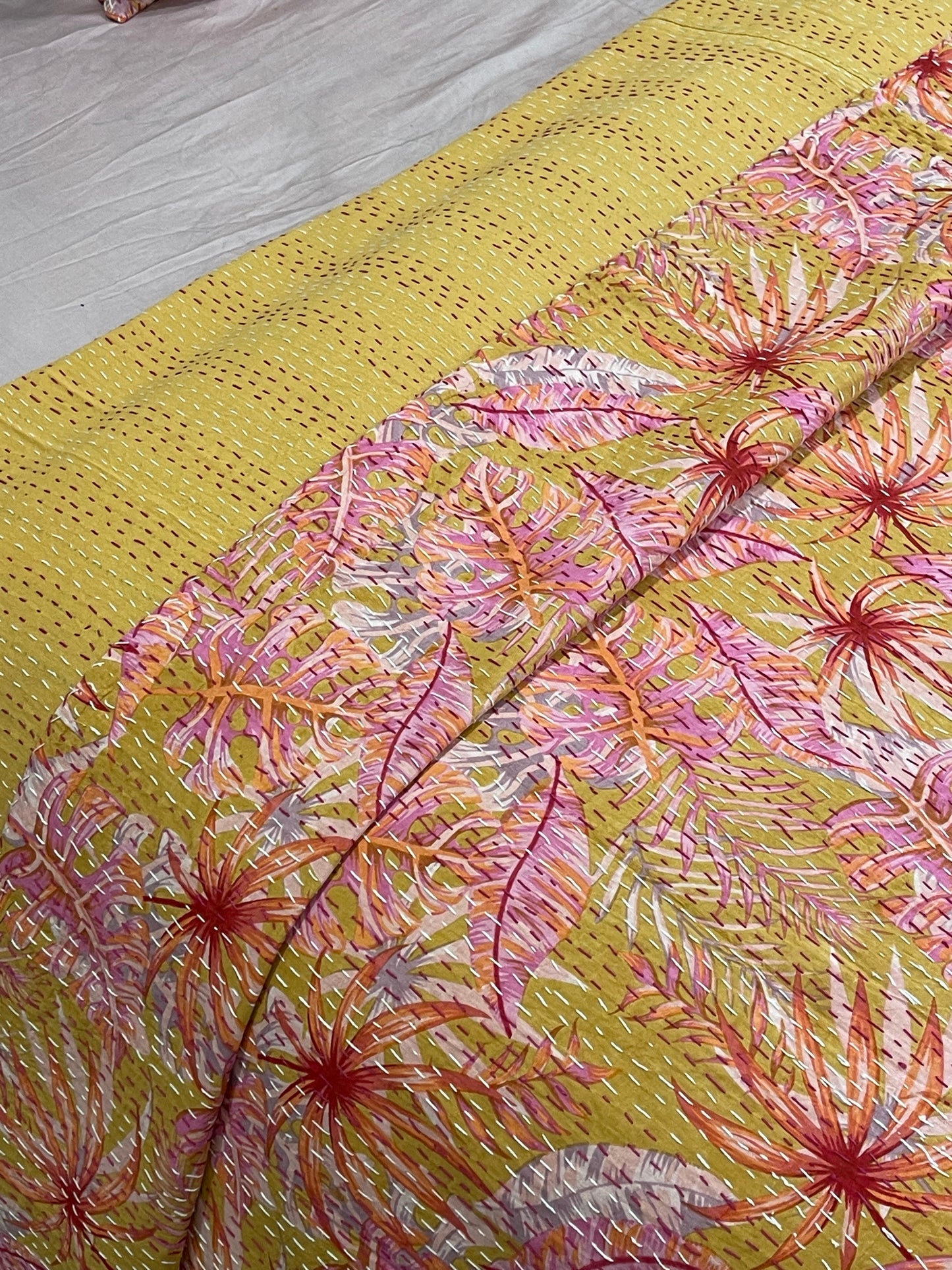 Indian Handmade Reversible Cotton Kantha Quilt - Adore India   