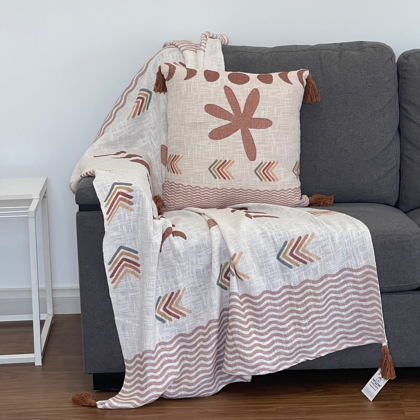 Bohemian Printed Embroidered Cotton Bedding Couch Throws