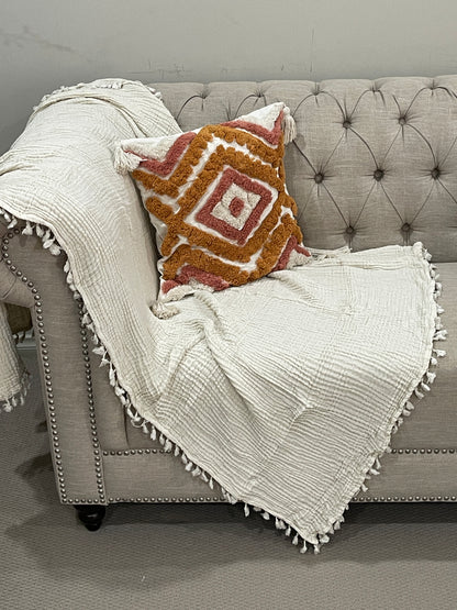Organic Cotton Muslin Soft Bedding Blanket Throw With Tassels
