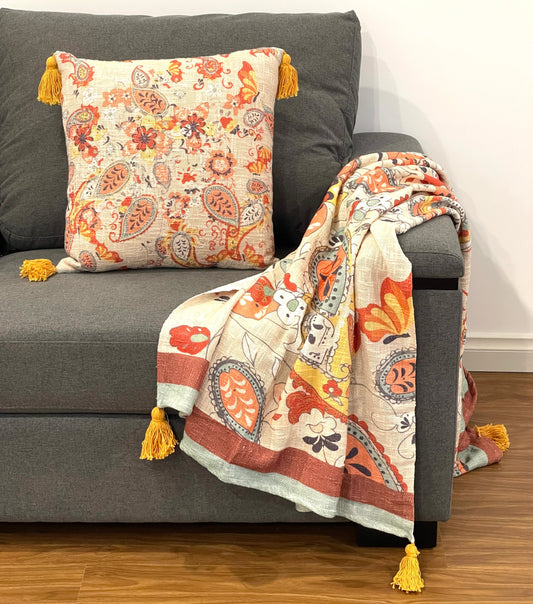 Bohemian Printed Embroidered Cotton Bedding Couch Throws - Adore India   