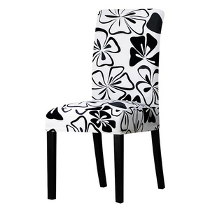 Black and White Floral Printed Stretchable Chair Protector Cover