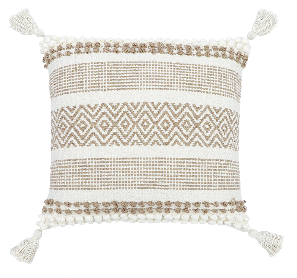 Boho Cushion Cover with Zigzag Pattern Beige and White Textured Design