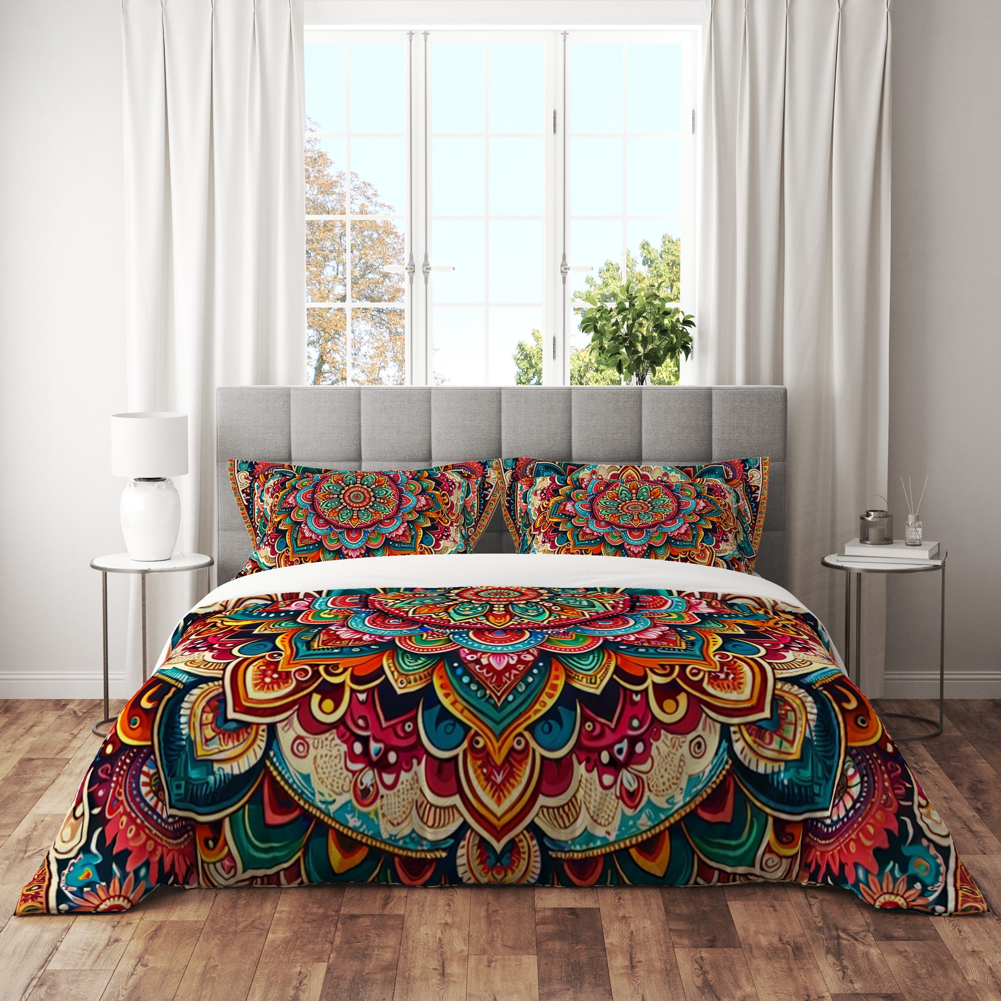 Colourful Indian Mandala Reversible Quilt Cover Duvet Cover Set - Adore India   