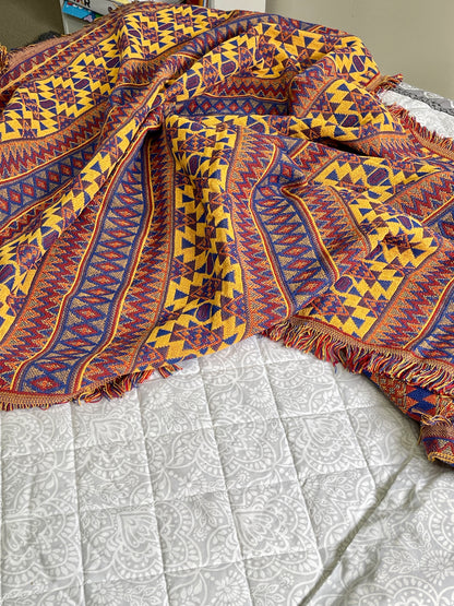 Bohemian Geometrical Kilim Multicolour Geometric Throw Bedspread