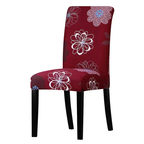 Burgundy Floral Printed Stretchable Chair Protector Cover