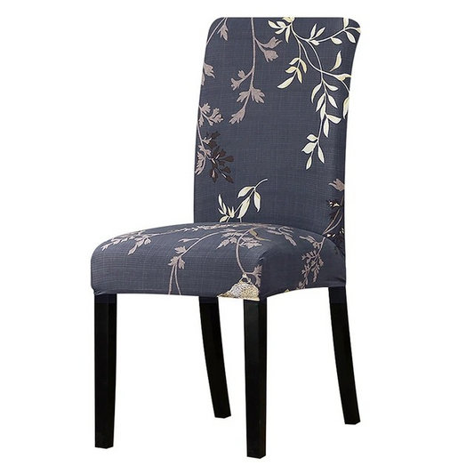 Dark Grey Floral Printed Stretchable Chair Protector Cover