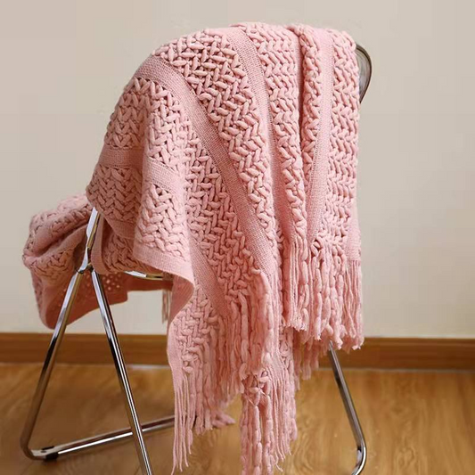Bohemian Knitted Acrylic Solid Pink Bed Sofa Throw Blanket