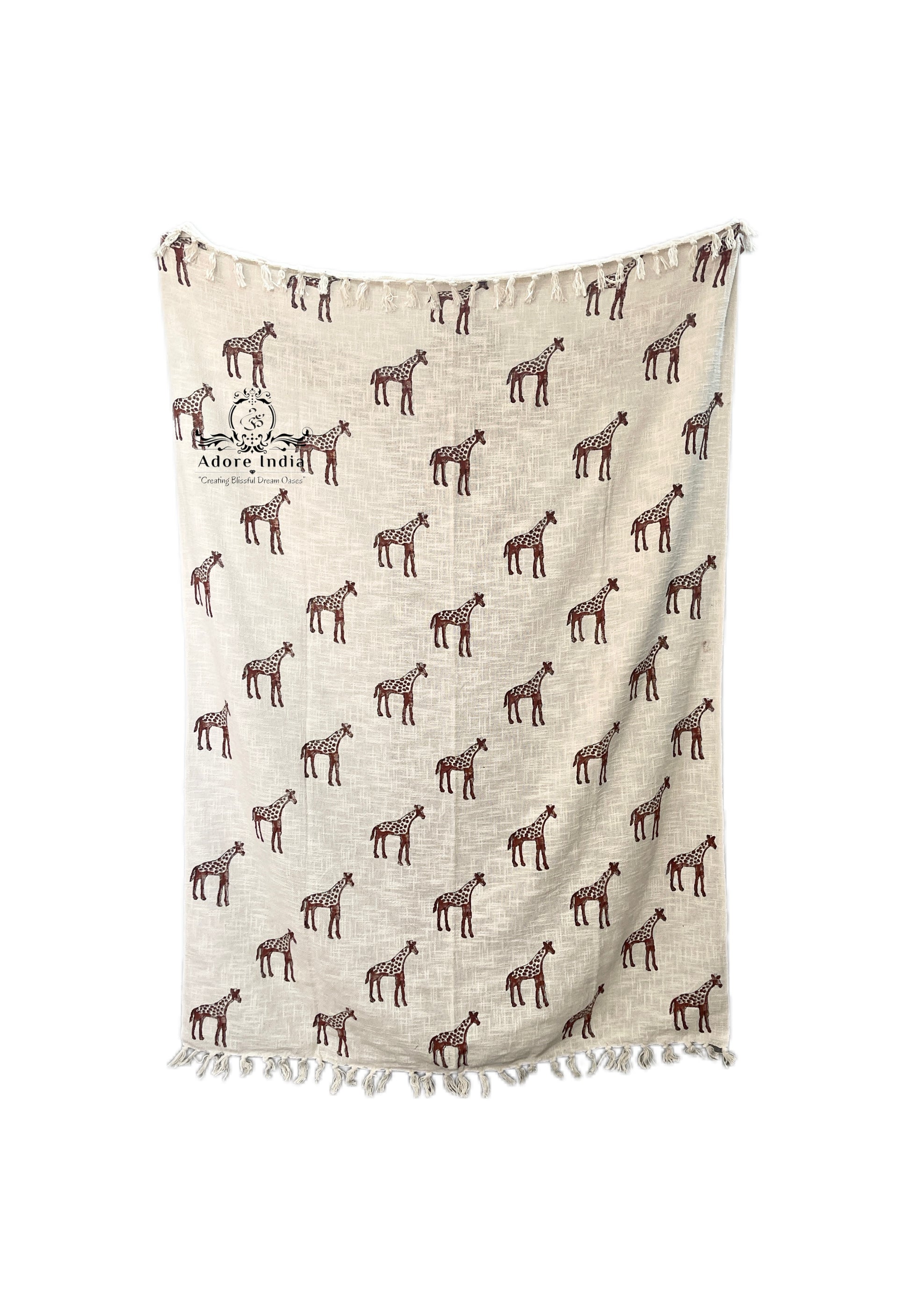 Bohemian Hand Block Giraffe Printed Cotton Bedding Throw Blanket - Adore India   