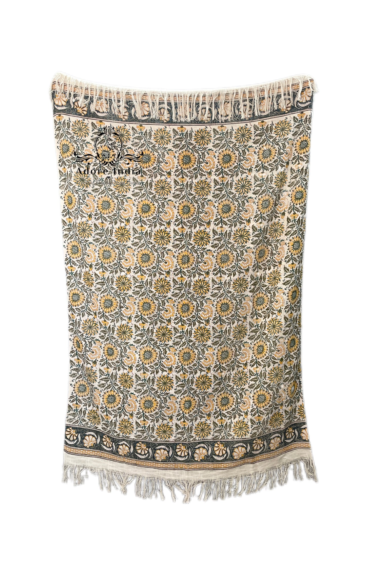 Bohemian Cotton Handmade Yellow Teal Floral Bedding Throw Blanket - Adore India   