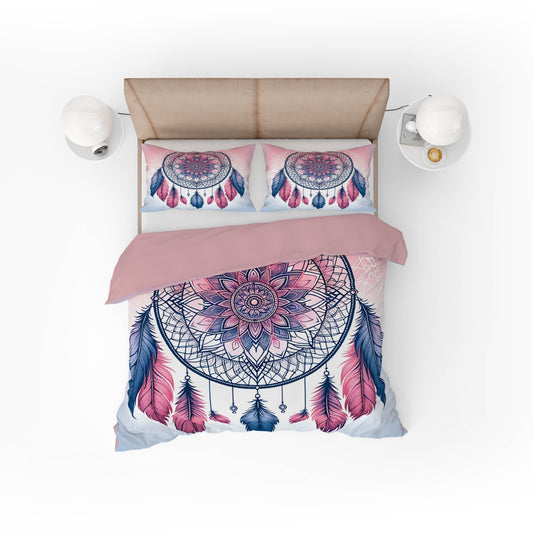 Pink Ombre Dreamcatcher Indian Mandala Quilt Cover Set