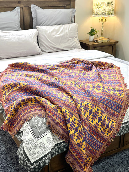 Bohemian Geometrical Kilim Multicolour Geometric Throw Bedspread