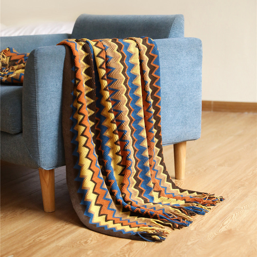 Bohemian Geometrical Zigzag Knitted Blanket Throw