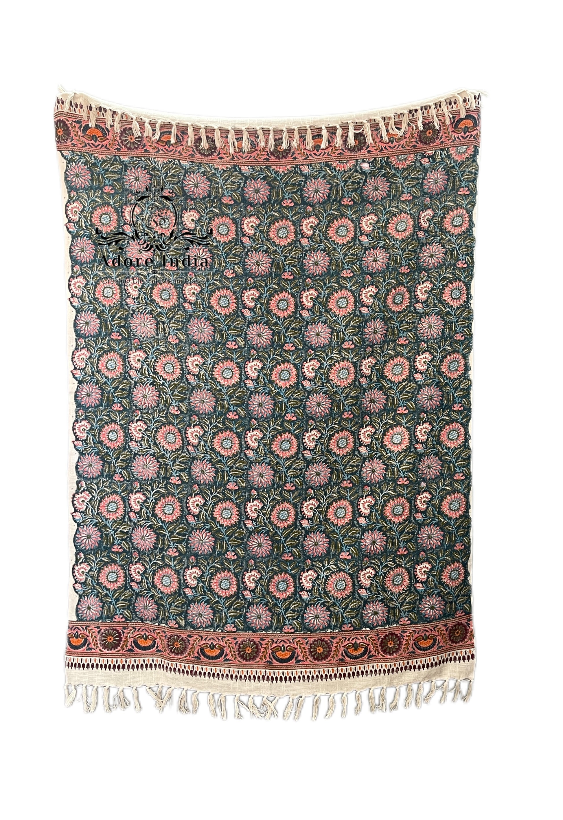 Bohemian Cotton Handmade Pink Teal Floral Bedding Throw Blanket - Adore India   