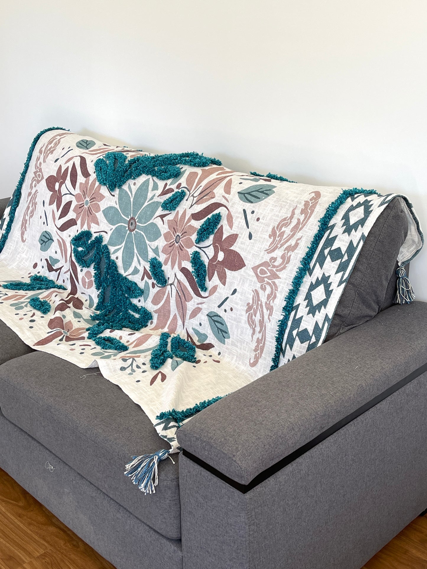 Bohemian Printed Embroidered Cotton Bedding Couch Throws - Adore India   