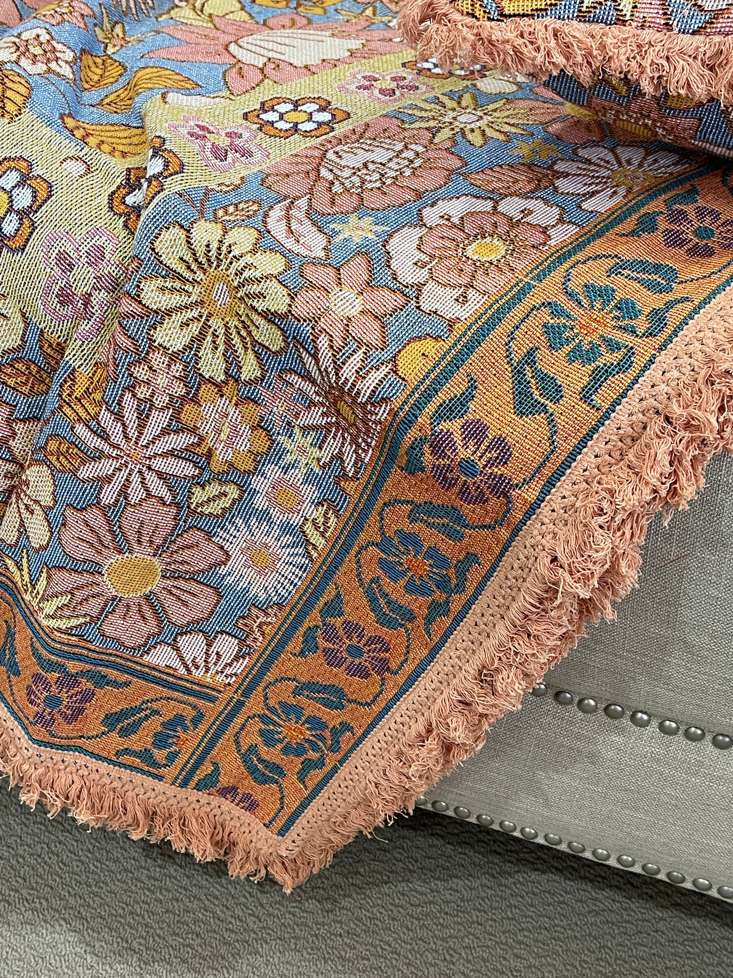 Blossom Elegance Cotton Reversible Tapestry Picnic Throw - Adore India   