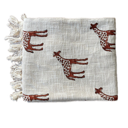 Bohemian Hand Block Giraffe Printed Cotton Bedding Throw Blanket - Adore India   