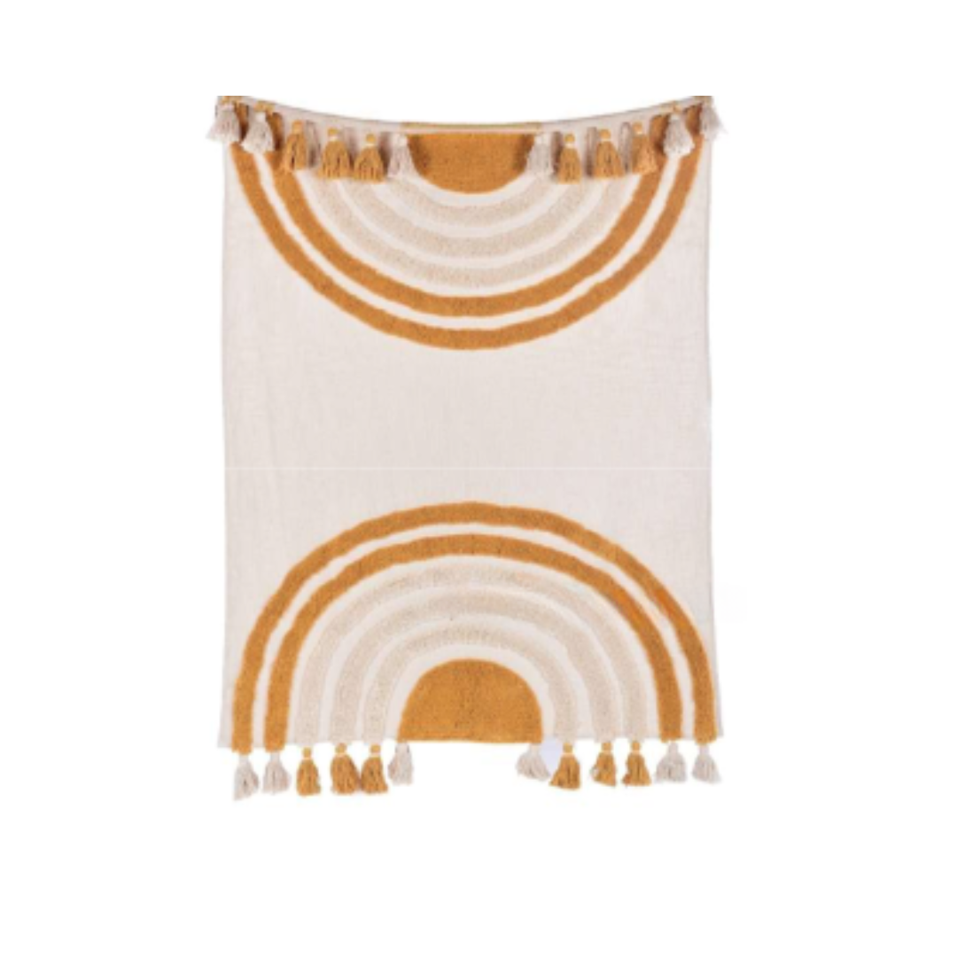 Minimalistic Mustard Rainbow Tufted Cotton Bedding Throw Blanket - Adore India   