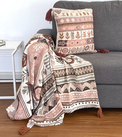 Bohemian Printed Embroidered Cotton Bedding Couch Throws