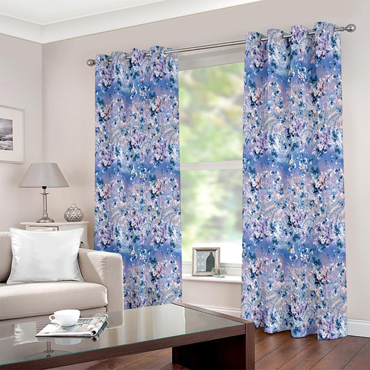 Blue Floral Paisley Bohemian Style Eyelet Curtain