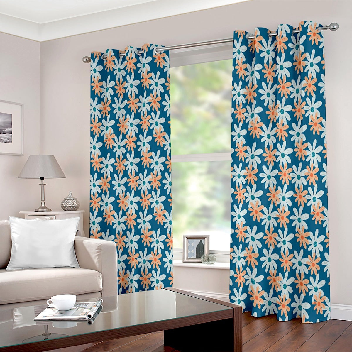 Blue Vintage Floral Bohemian Style Eyelet Curtain - Adore India   