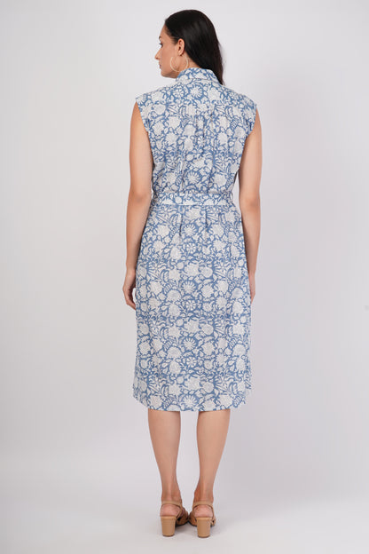 Blue Bell Sleeveless Long Cotton Front Pocket Dress With Belt
