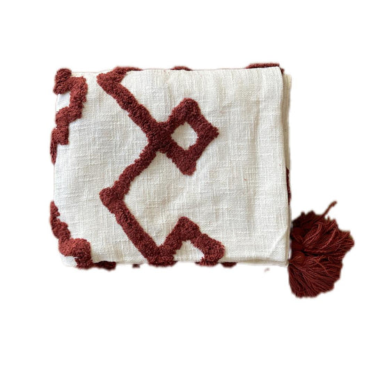 Bohemian Burgundy Cotton Bedding Tufted Throw Blanket - Adore India   