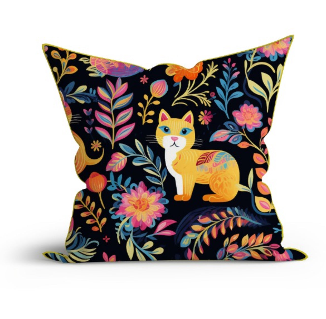 Bohemian Cotton Cat Flower Printed Sofa Cushion Cover Set with Piping - Adore India   