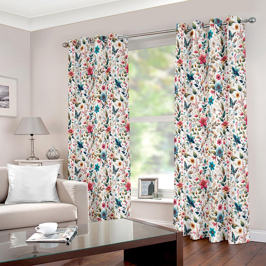 Boho Dream Colourful Floral Petal Printed Curtain Set