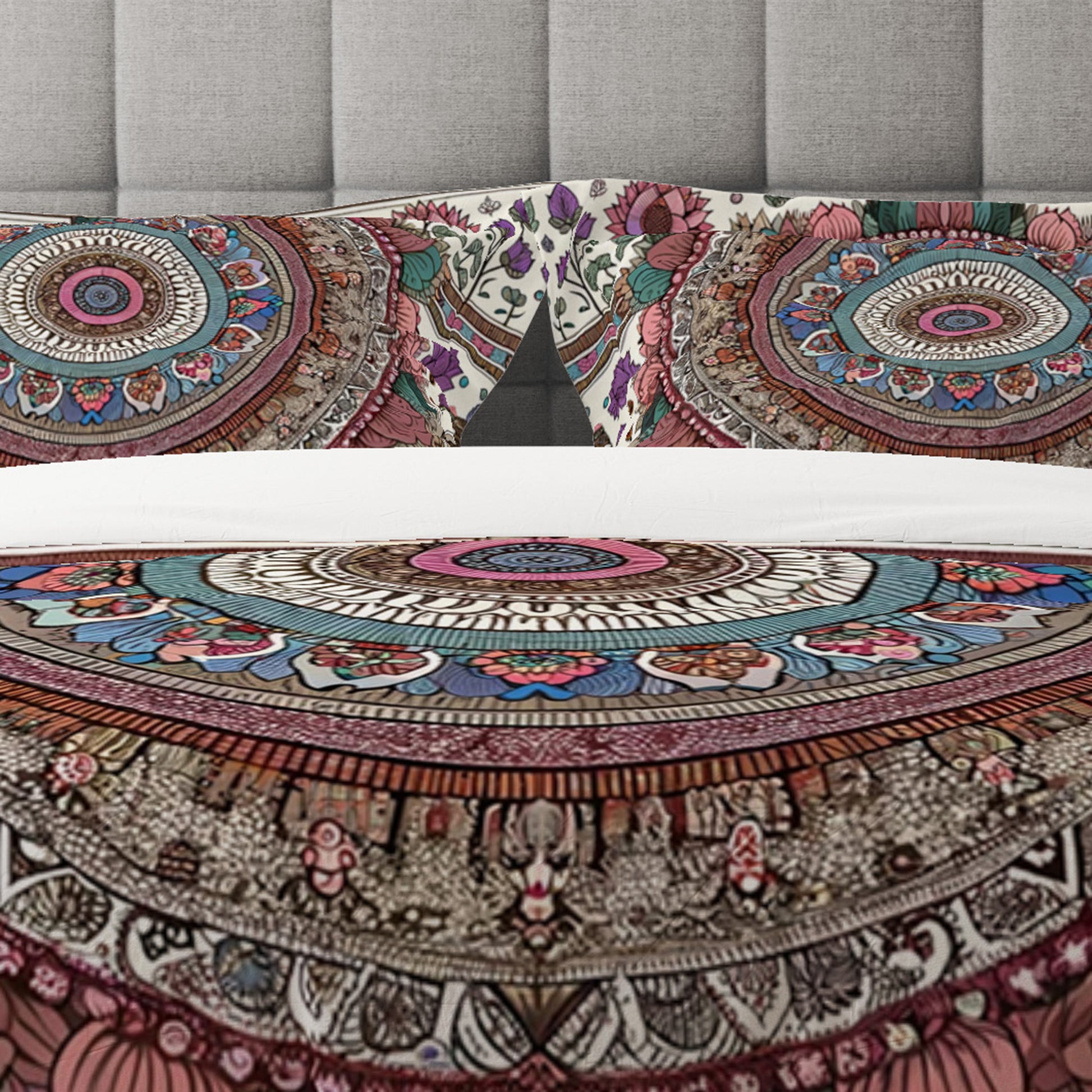 MultiColour Elephant Mandala Reversible Quilt Cover Duvet Cover Set - Adore India   