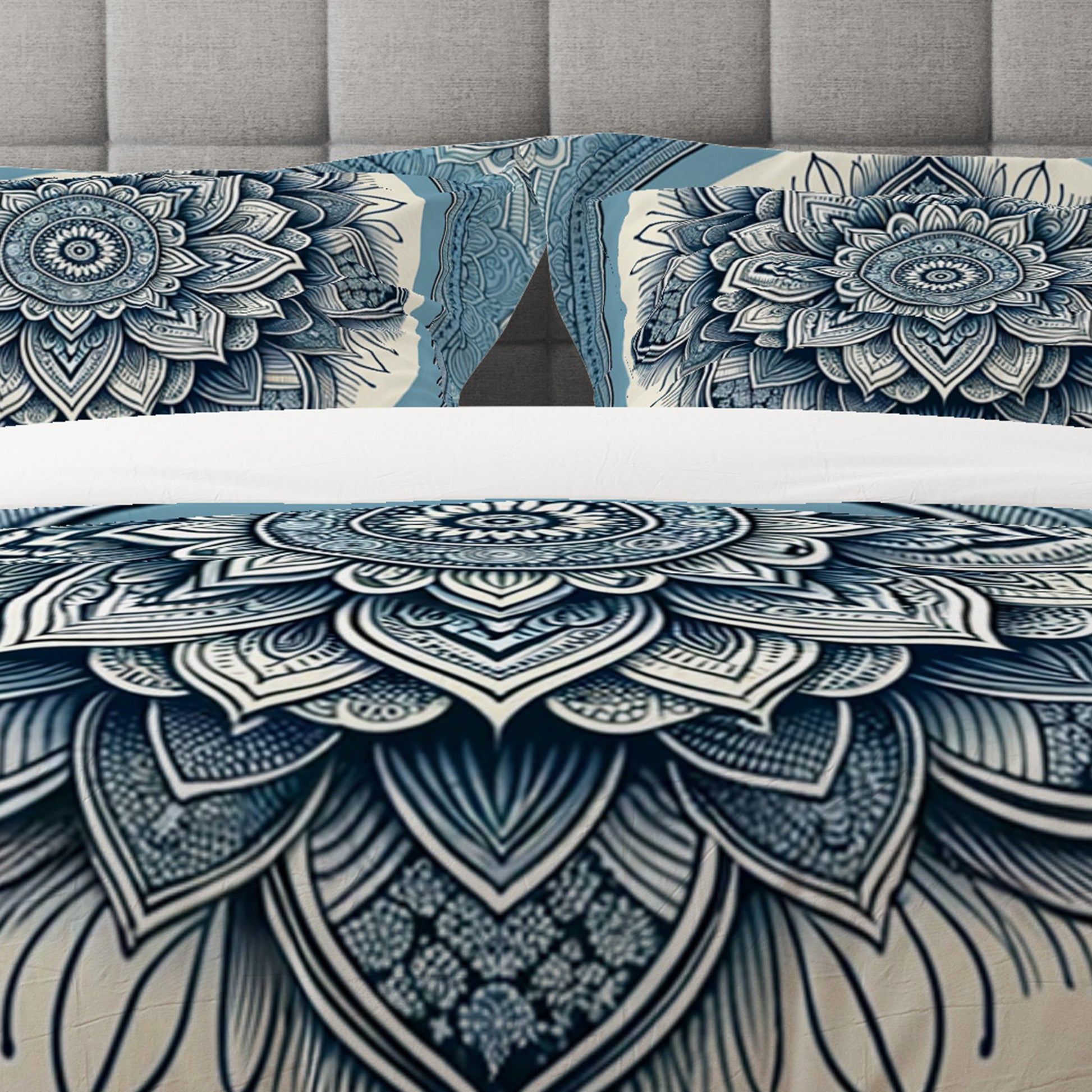 Bohemian Torq Aqua Indian Mandala Reversible Quilt Cover Duvet Cover Set - Adore India   