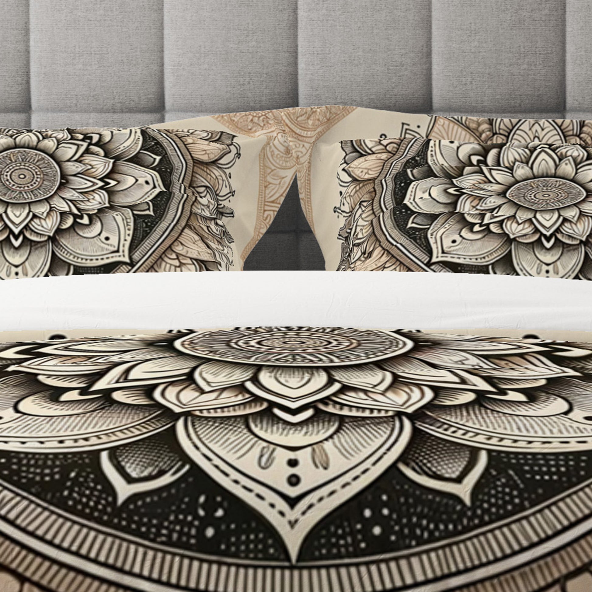 Bohemian Mocha Gold Indian Mandala Reversible Quilt Cover Duvet Cover Set - Adore India   