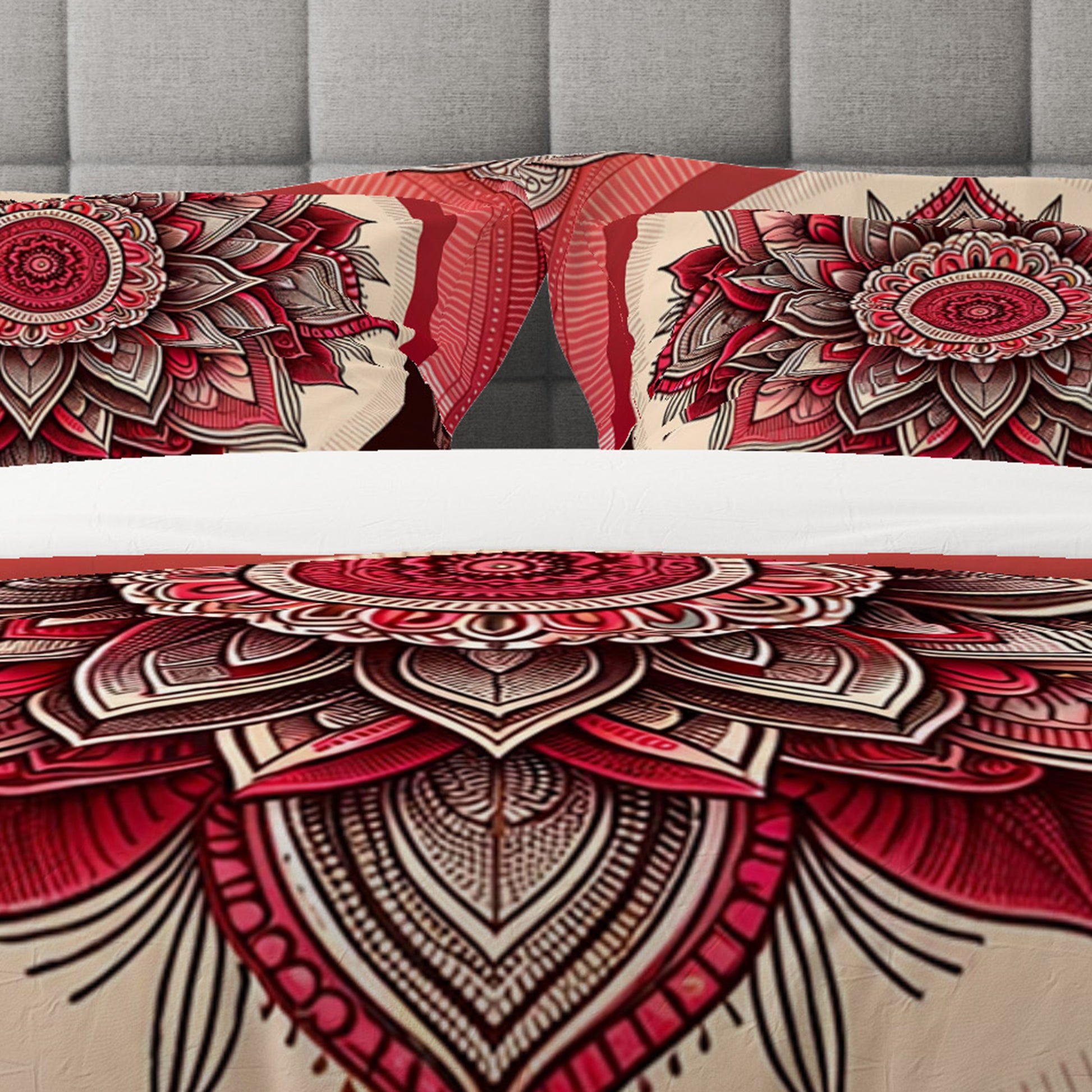 Bohemian Flaming Red Indian Mandala Reversible Quilt Cover Duvet Cover Set - Adore India   