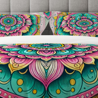 Bohemian Beautiful Sunshine Indian Mandala Reversible Quilt Cover Duvet Cover Set - Adore India   