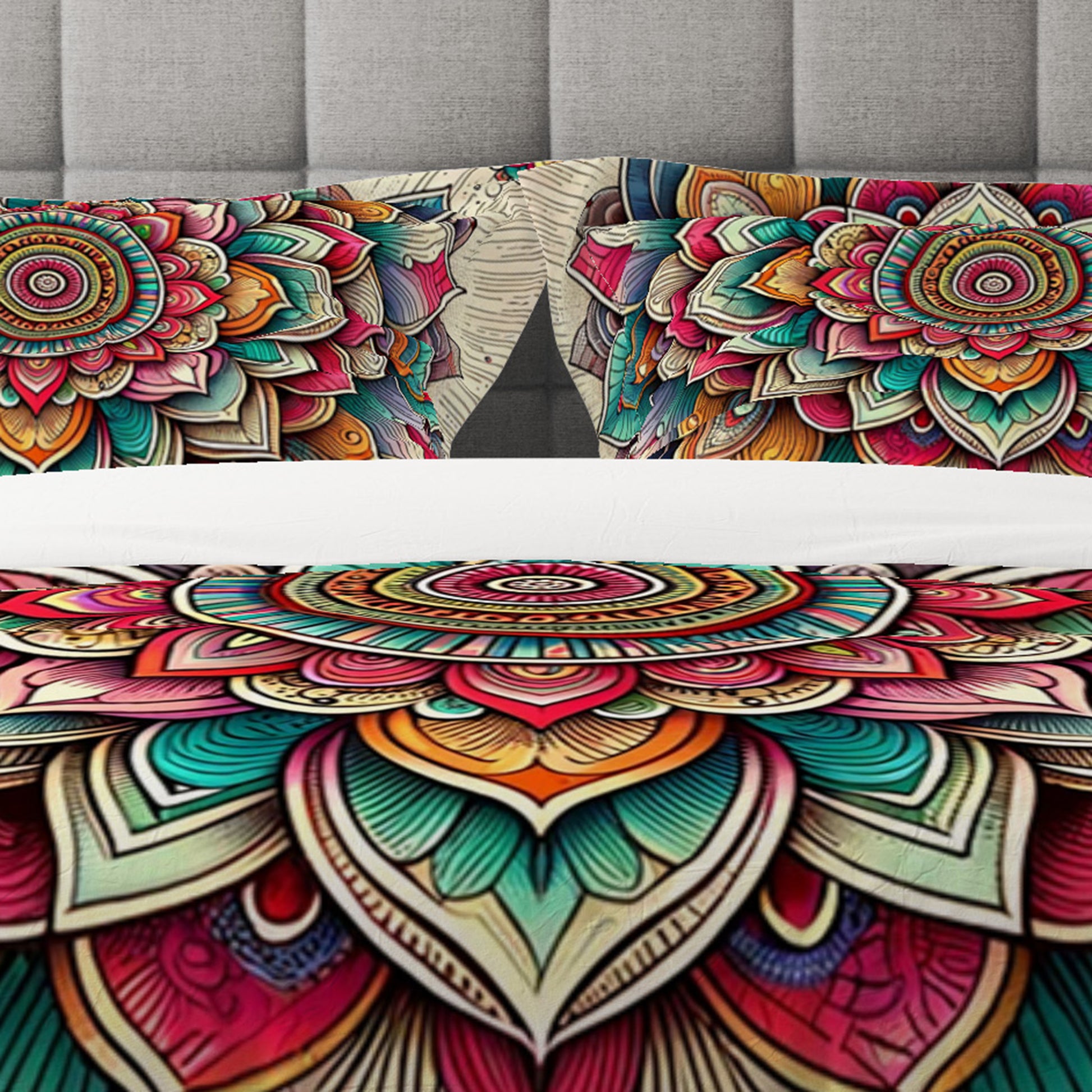 Bohemian Wild Flower Indian Mandala Reversible Quilt Cover Duvet Cover Set - Adore India   