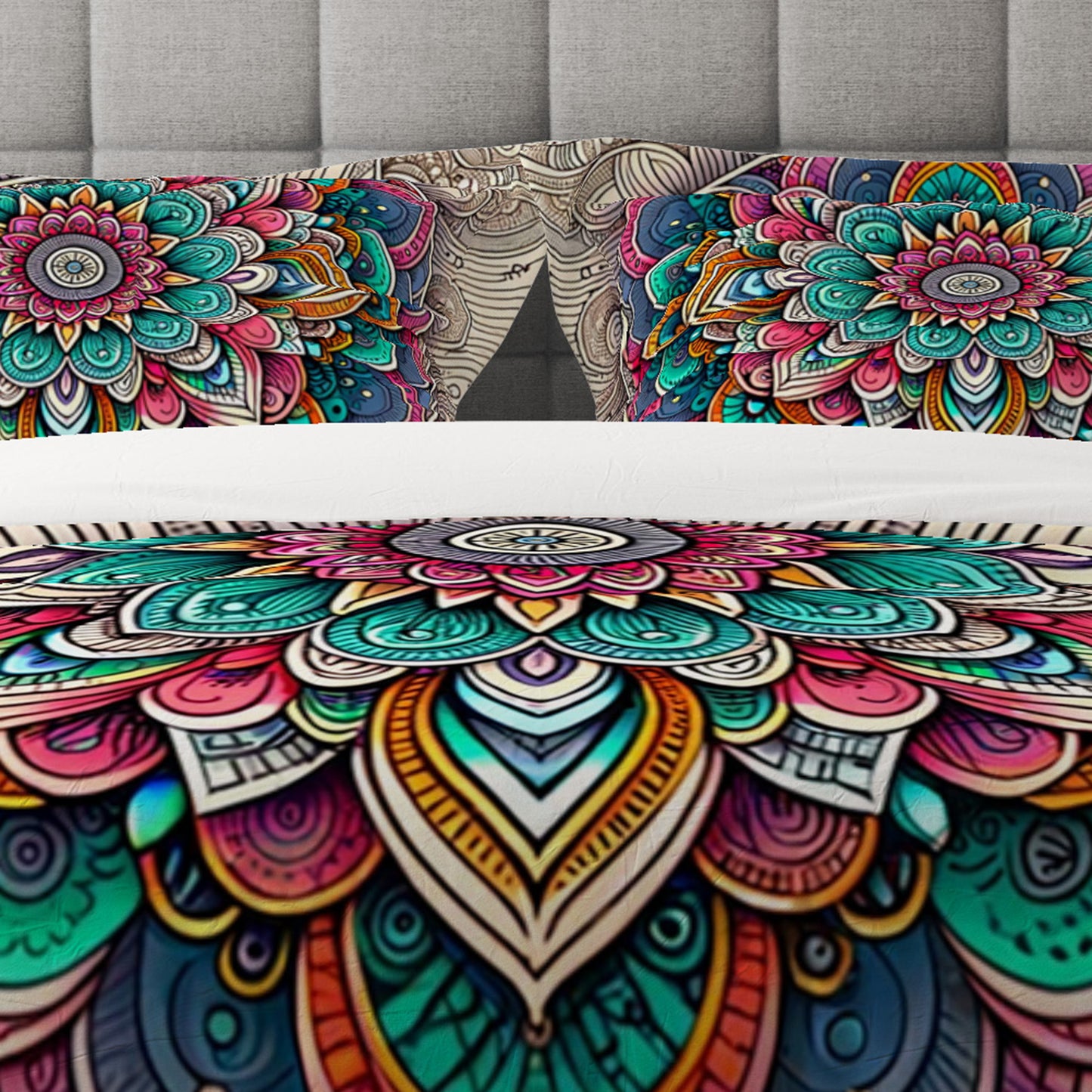 Bohemian Flourish Indian Mandala Reversible Quilt Cover Duvet Cover Set - Adore India   