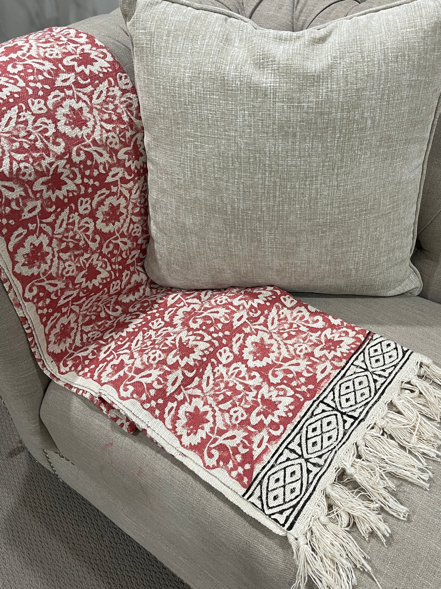 Bohemian Red Floral Hand Block Printed Cotton Bedding Throw Blanket - Adore India   