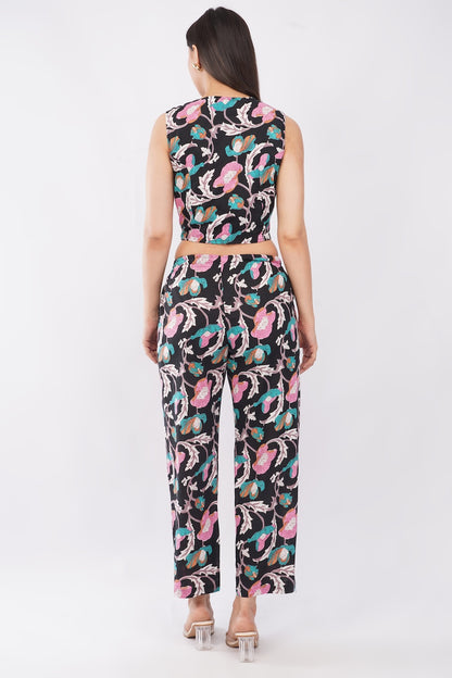 Cotton Midnight Floral Sleeveless Top & Palazzo Summer Casual Co-Ord Set