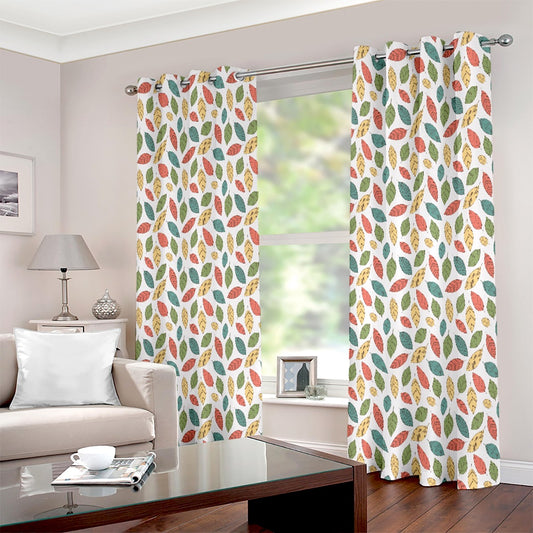 Colourful Leaf Pattern Bohemian Style Eyelet Curtain