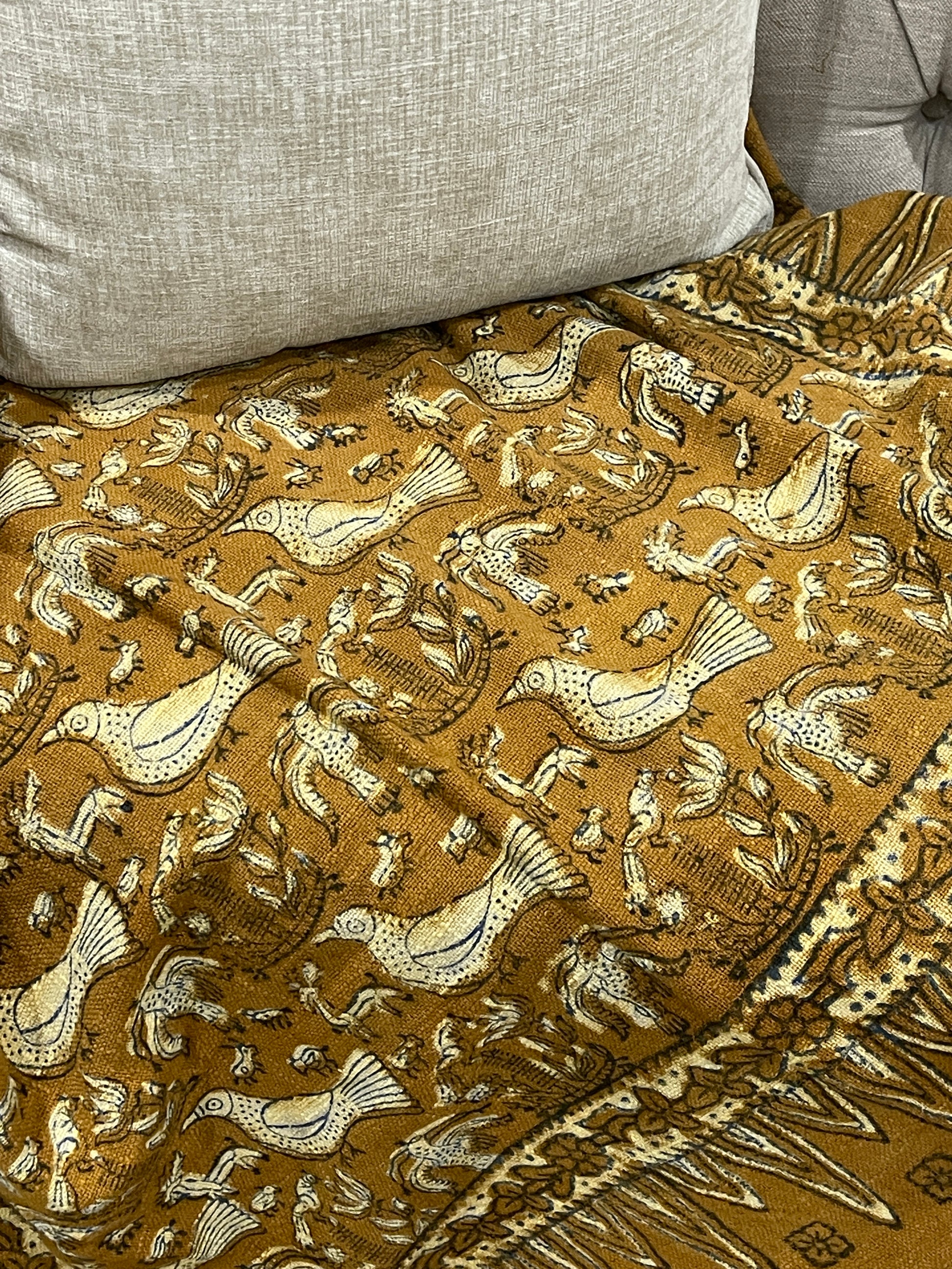 Bohemian Cotton Handmade Bird Mustard Bedding Throw Blanket - Adore India   