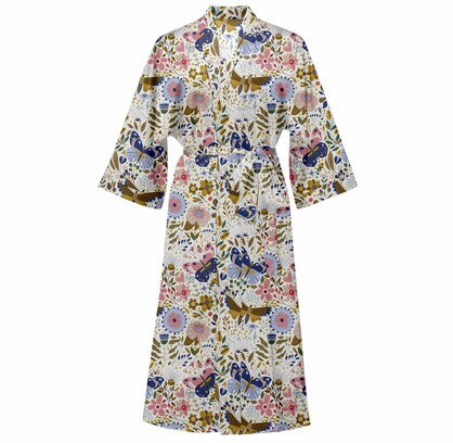 Cotton Kimono Printed Floral Beach Cover-Up Boho Kimono Beach Dress- Wilpena