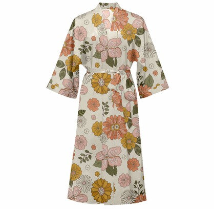 Cotton Kimono Printed Floral Beach Cover-Up Boho Kimono Beach Dress