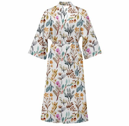 Cotton Kimono Printed Floral Beach Cover-Up  Boho Kimono Beach Dress