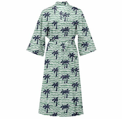 Cotton Kimono Palm Tree Printed Beach Cover-Up Boho Kimono Beach Dress- Narelle