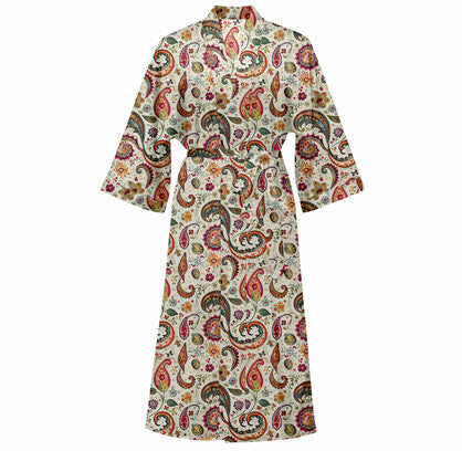 Cotton Kimono Printed Paisley Beach Cover-Up Boho Kimono Beach Dress- Coorong