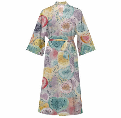 Cotton Kimono Printed Floral Beach Cover-Up Boho Kimono Beach Dress- Pastel Burst