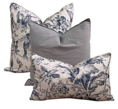 Luxurious Vintage Blue Abstract Floral 3 Pcs Cushion Lumbar Pillow Set