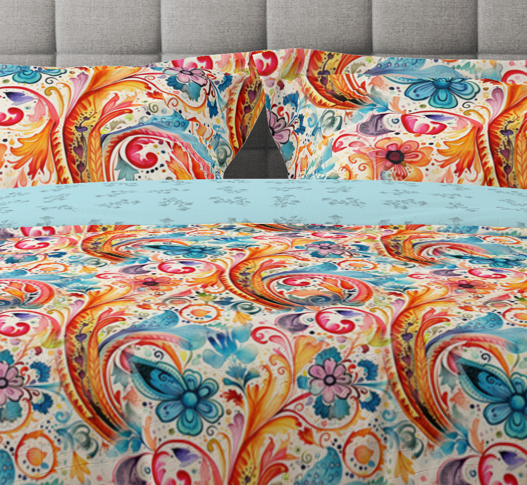 Bohemian Watercolour Abstract Colourful Floral Cotton Reversible Quilt Cover Set